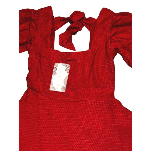 Band of the Free NWT Josette Dress Aurora Red Textured Mini Dress Sz Medium Puff - Picture 6 of 16